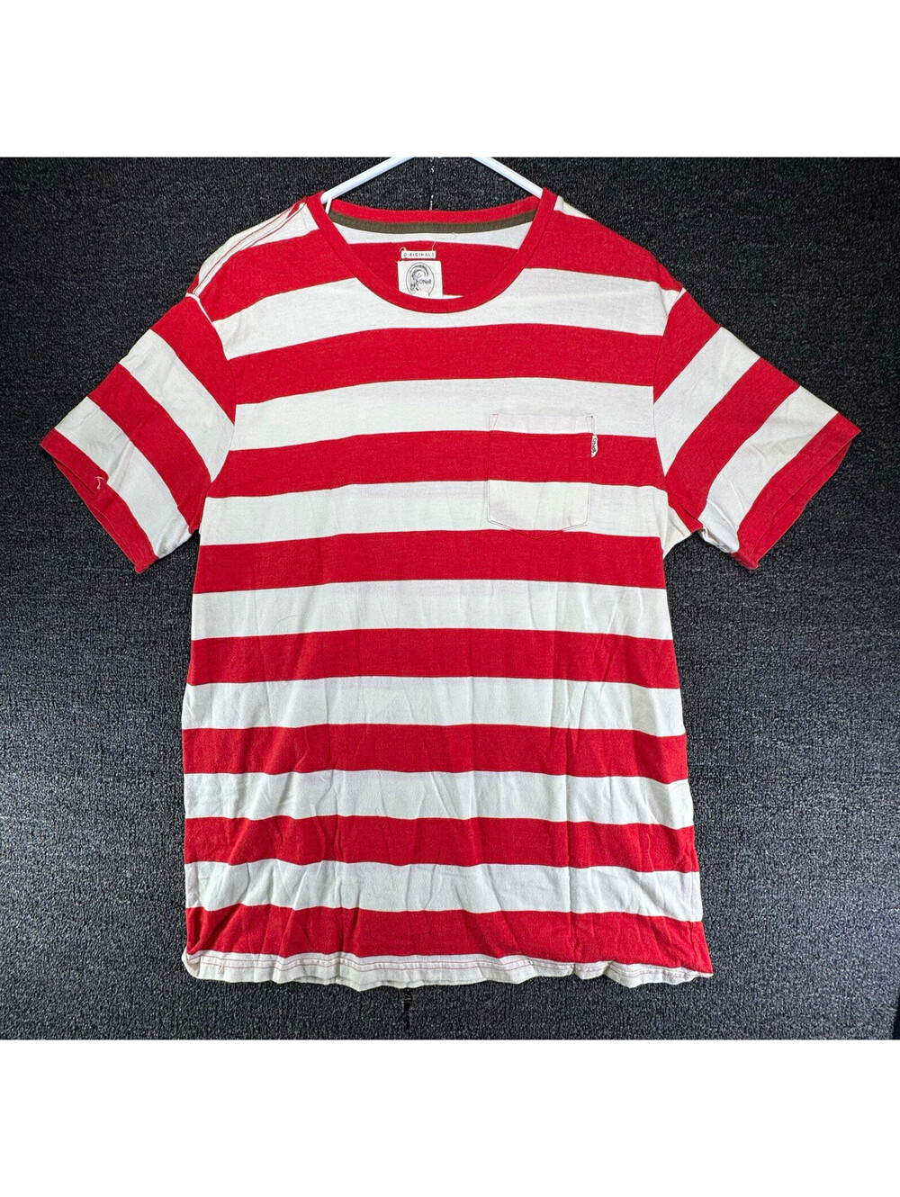 O'Neill Originals Men's Red White Striped Pocket Logo Crew Neck T-Shirt L